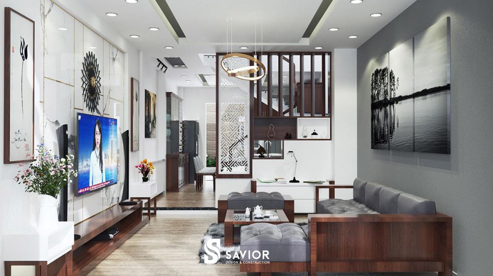 Mẫu thiết kế nội thất phòng khách nhà ống hiện đại với diện tích nhỏ