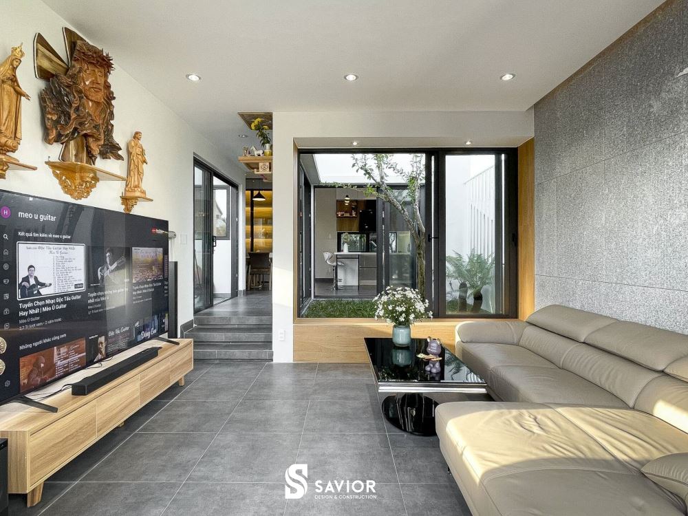 Mẫu phòng khách hiện đại nhà ống tiện nghi