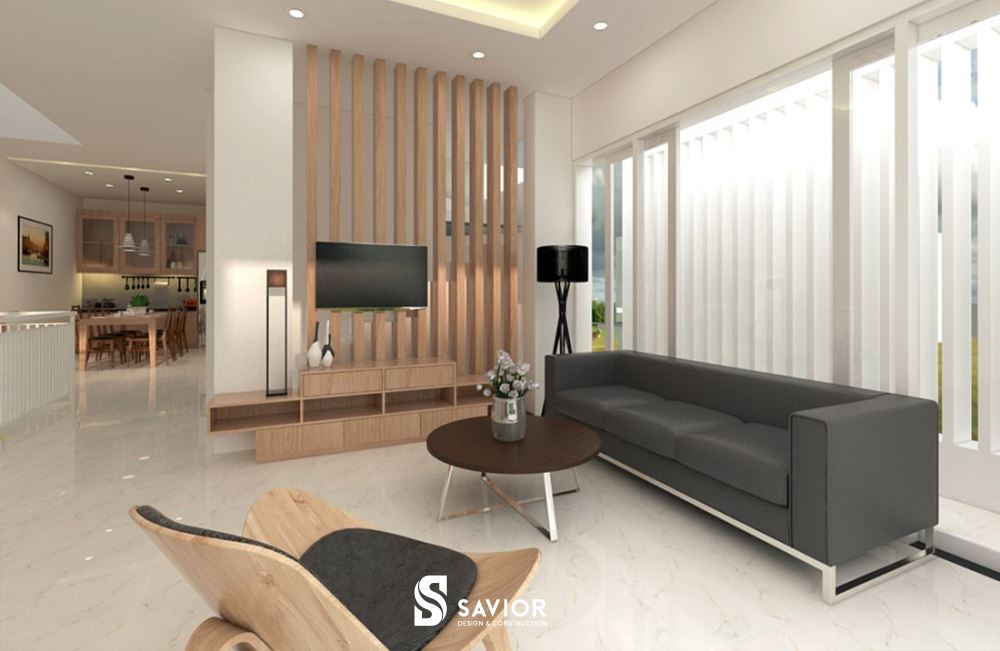 Lựa chọn sofa màu trung tính cho phòng khách hiện đại nhà ống