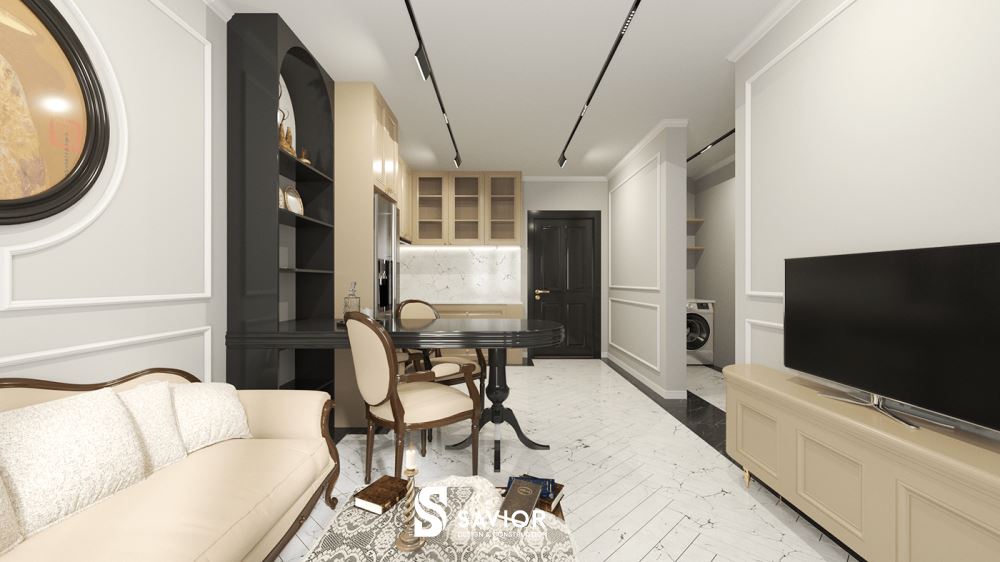 Phòng khách được tối ưu không gian bằng cách loại bỏ những vật dụng nội thất không cần thiết