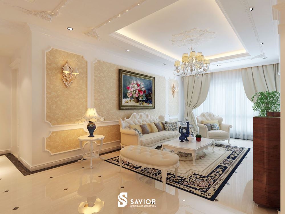 Top ý tưởng thiết kế phòng khách tân cổ điển nhà ống siêu sang trọng 8 Mẫu nội thất phòng khách tân cổ điển nhà ống 4x6m đẹp