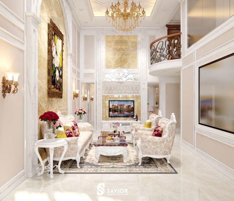 Top ý tưởng thiết kế phòng khách tân cổ điển nhà ống siêu sang trọng 1 Mẫu nội thất phòng khách tân cổ điển nhà ống
