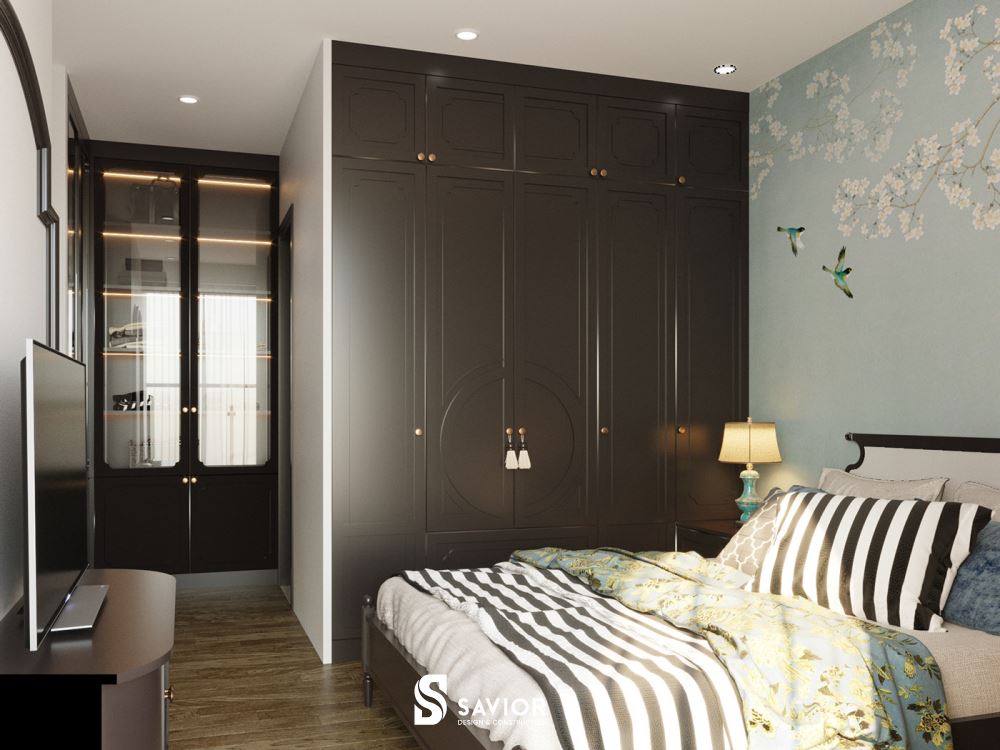 Tủ quần áo được thiết kế dạng ẩn, vừa tối ưu được không gian, vừa đảm bảo nhu cầu sử dụng