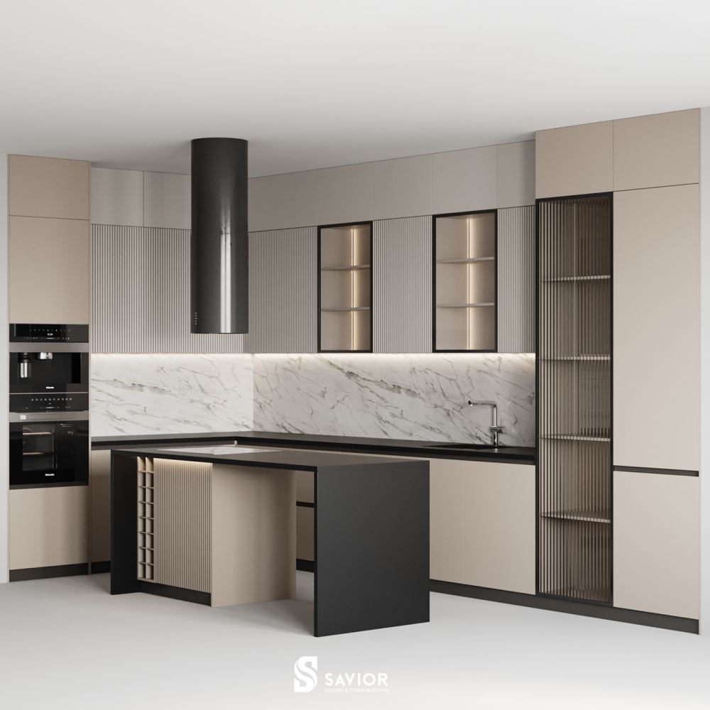 Màu sắc lạnh, đơn sắc được lựa chọn cho phòng bếp tối giản