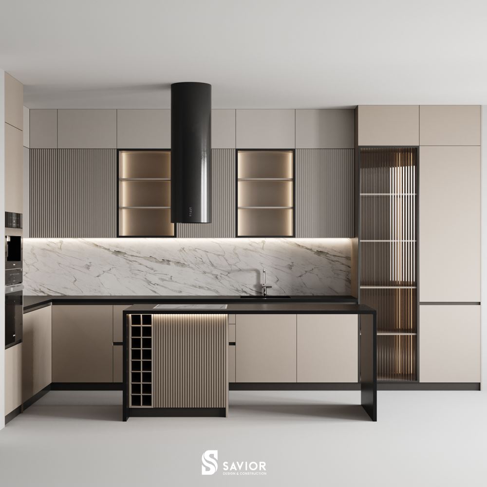 Nội thất phòng bếp tối giản, tập trung vào công năng sử dụng