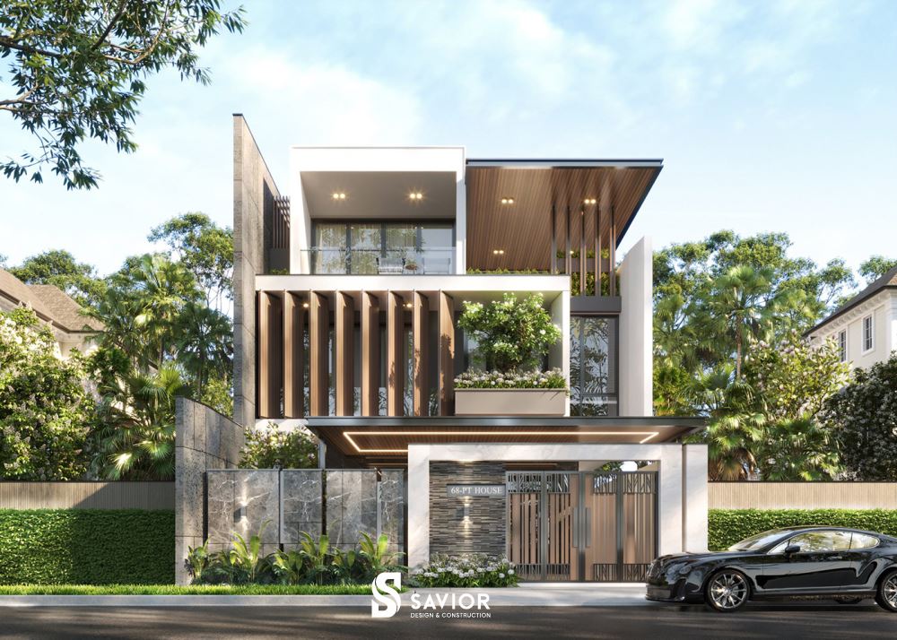 Bao quanh nhà vườn là cây xanh