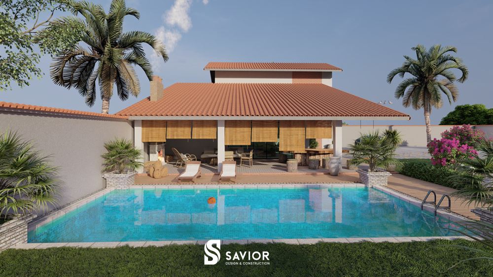 Nhà vườn mái thái với hồ bơi lớn chắc chắn sẽ là lựa chọn không gian thư giãn của nhiều người