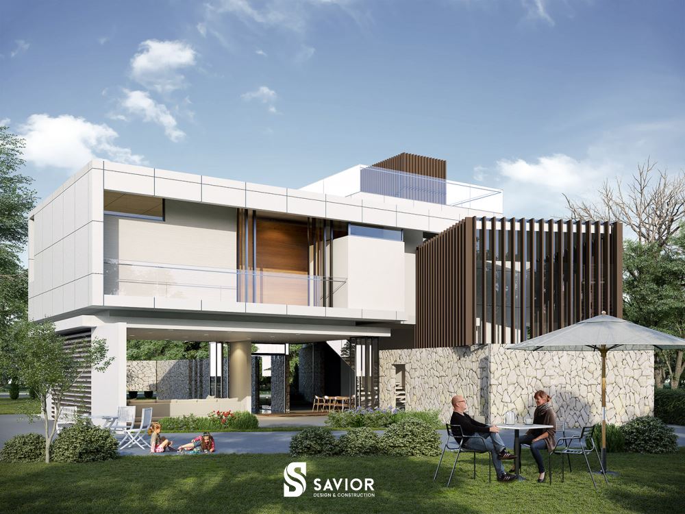 Thiết kế nhà vườn 2 tầng mái bằng hiện đại