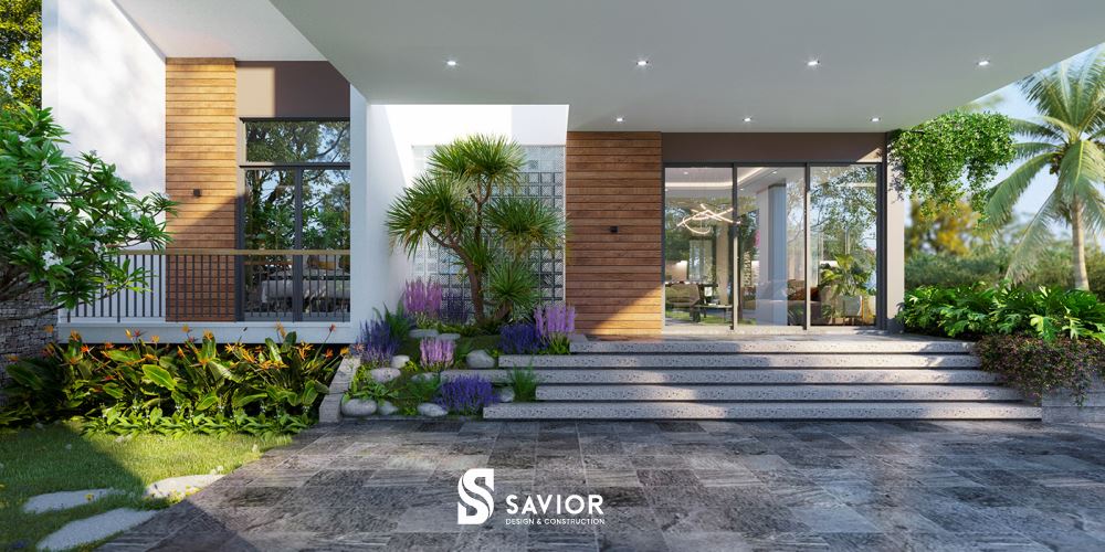 Sử dụng nhiều cây xanh trong không gian ngoại cảnh để tạo cảm giác gần gũi với thiên nhiên