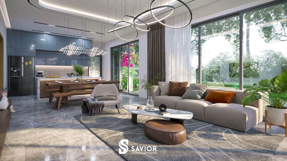 Nội thất nhà vườn 1 tầng mái bằng thu hút nhiều ánh sáng tự nhiên