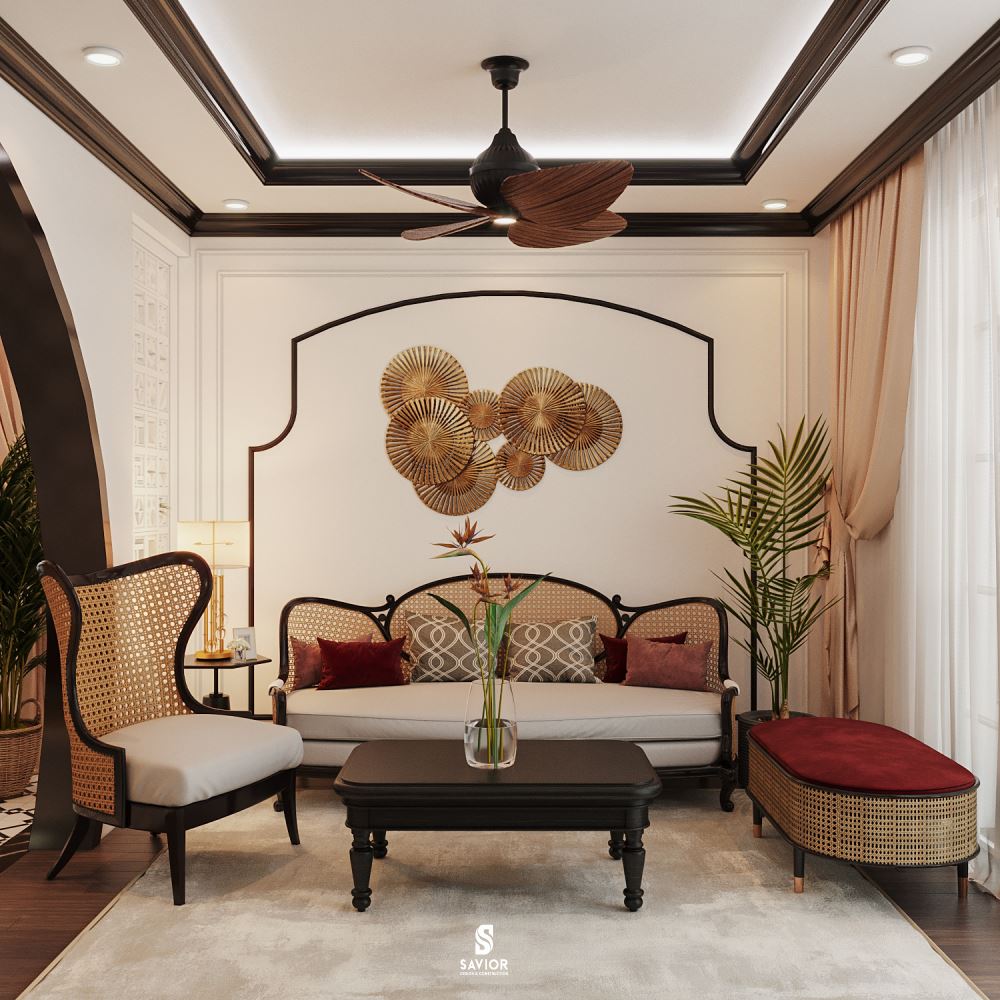 Nhà phong cách Indochine là gì? Mẫu nhà phong cách Đông Dương đẹp 5 Phong cách Indochine ứng dụng quạt trần từ mây đan trong trang trí nội thất