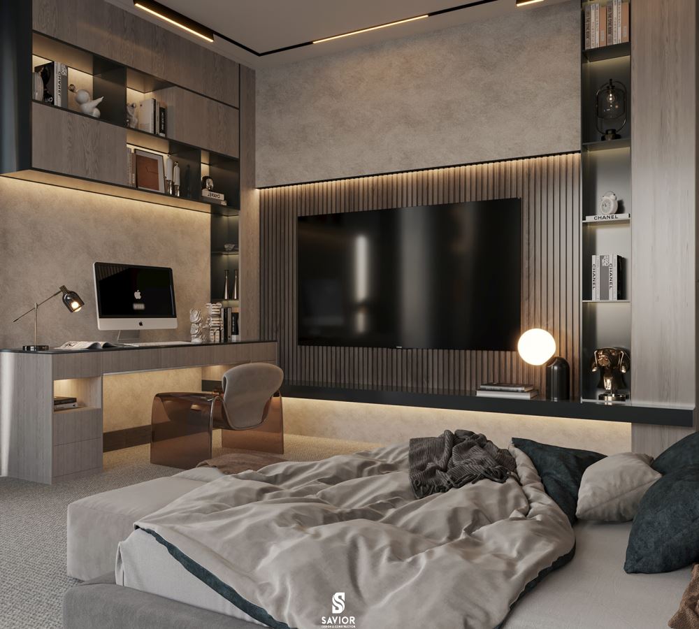 Diện tích rộng rãi cho phép gia chủ thiết kế luôn không gian làm việc trong phòng