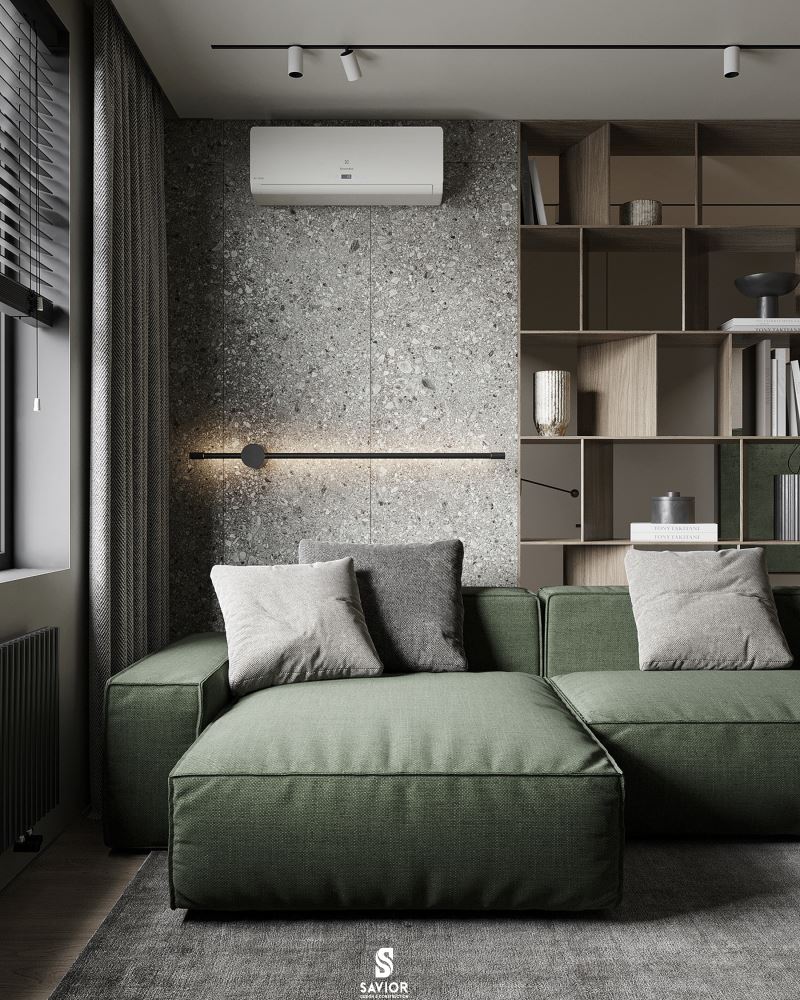 Phòng khách được bố trí cạnh cửa sổ nhằm đón được sáng tự nhiên