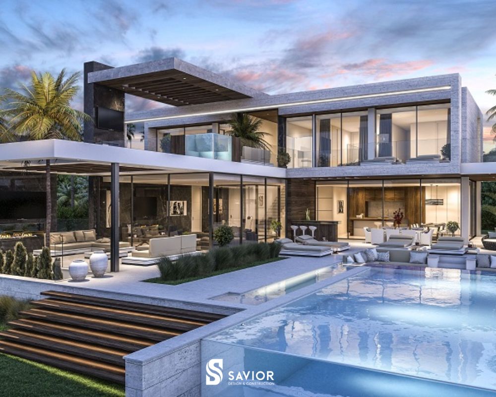 Mẫu biệt thự nhà vườn 2 tầng có bể bơi hiện đại, tiện lợi 