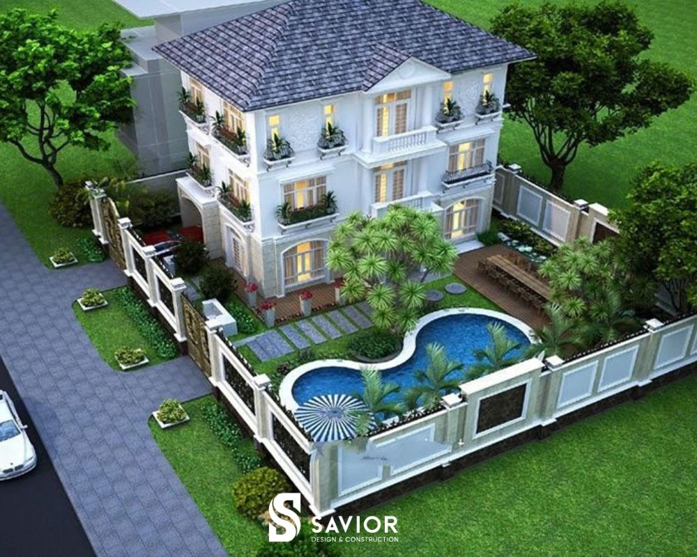 Mẫu thiết kế biệt thự nhà vườn 3 tầng sang trọng, thoáng đãng 