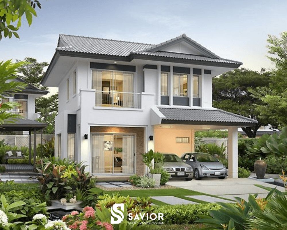 Mẫu biệt thự nhà vườn hiện đại 2 tầng có gara 
