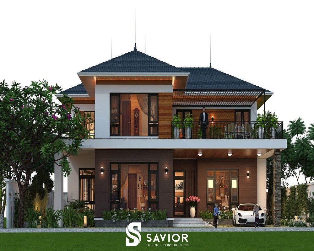 20+ mẫu thiết kế nhà hai tầng hiện đại giá chỉ từ 300 triệu 16 Mặt tiền nhà 2 tầng đẹp hiện đại 8m