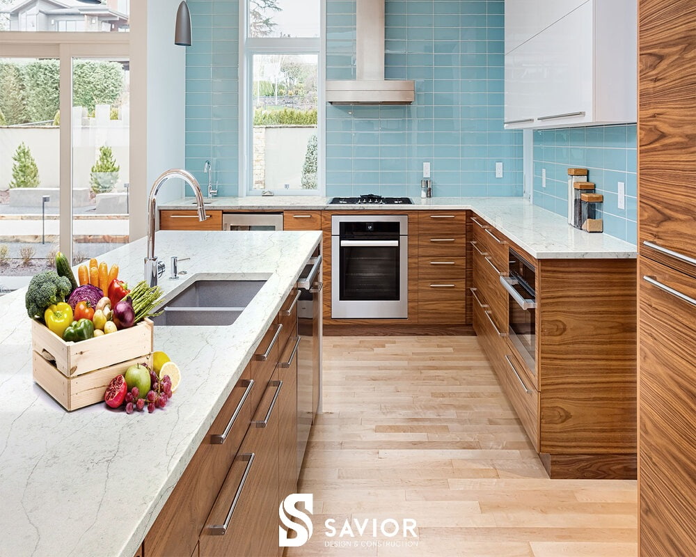 TOP 20 mẫu thiết kế nhà bếp hiện đại, hợp phong thuỷ - Cập nhật 2023 3 Sử dụng chất liệu đá kết hợp gỗ công nghiệp trong thiết kế nhà bếp