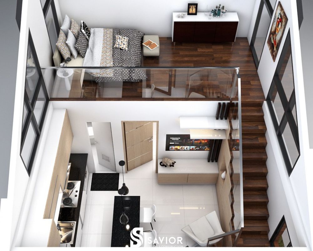 Mẫu nhà gác lửng 4x16m với thiết kế tối giản