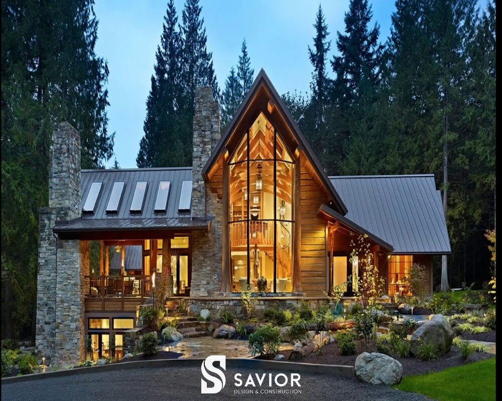 Thiết kế nhà gỗ không gian mở với kính cường lực trong suốt