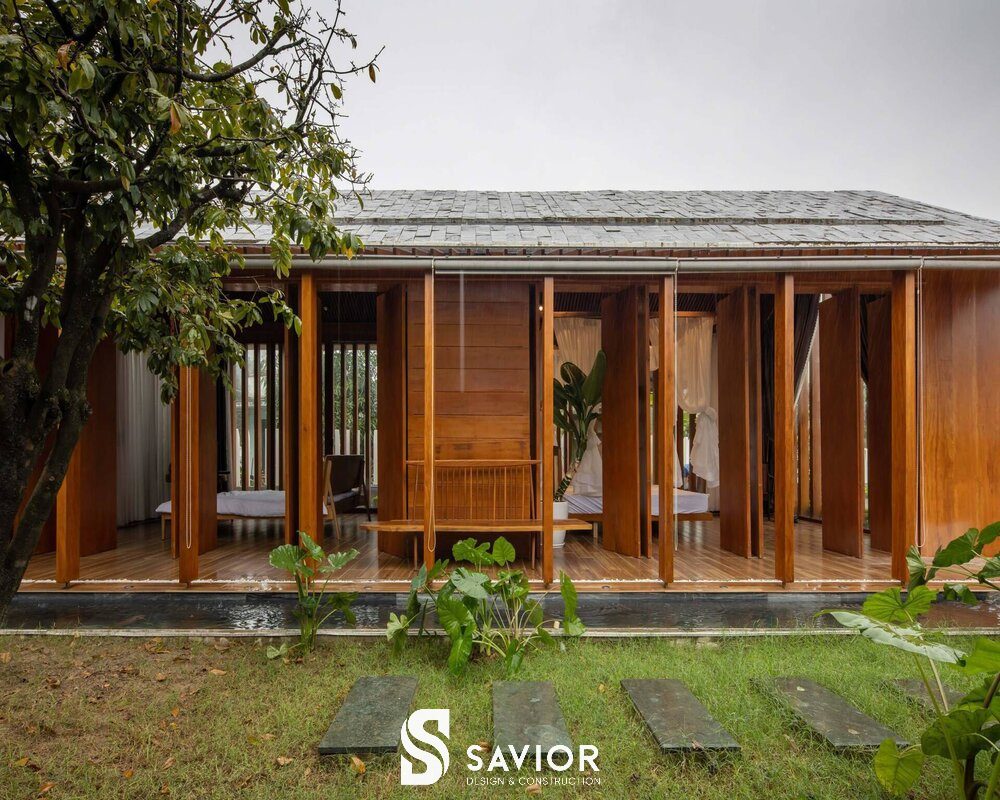 Mẫu nhà gỗ đẹp hiện đại với tone màu sáng