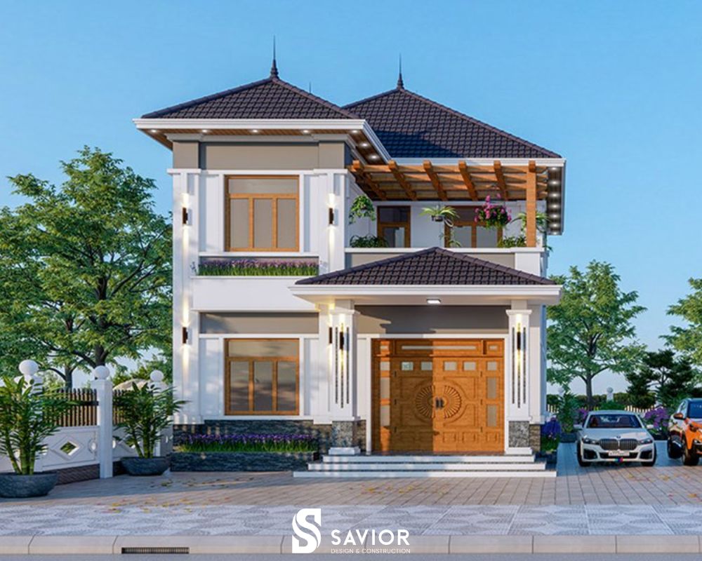 Tổng hợp thiết kế nhà phố mặt tiền 7m hiện đại, đa công năng 14 Nhà mặt tiền nhà hiện đại với 2 phòng ngủ, mái thái, phần sân rộng rãi và nhiều cây xanh