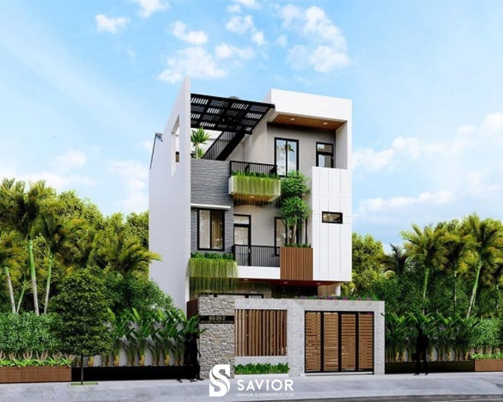 Tổng hợp thiết kế nhà phố mặt tiền 7m hiện đại, đa công năng 12 Không gian xanh, thoáng đãng với mẫu nhà mặt tiền 7m lam gỗ