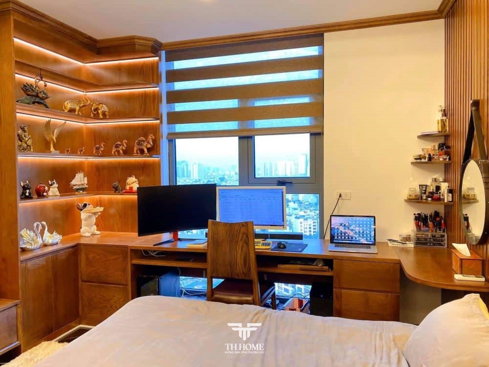 Top mẫu bàn làm việc gỗ óc chó hiện đại, ấn tượng 2024 12 Mẫu bàn làm việc kết hợp hệ tủ, tối ưu không gian