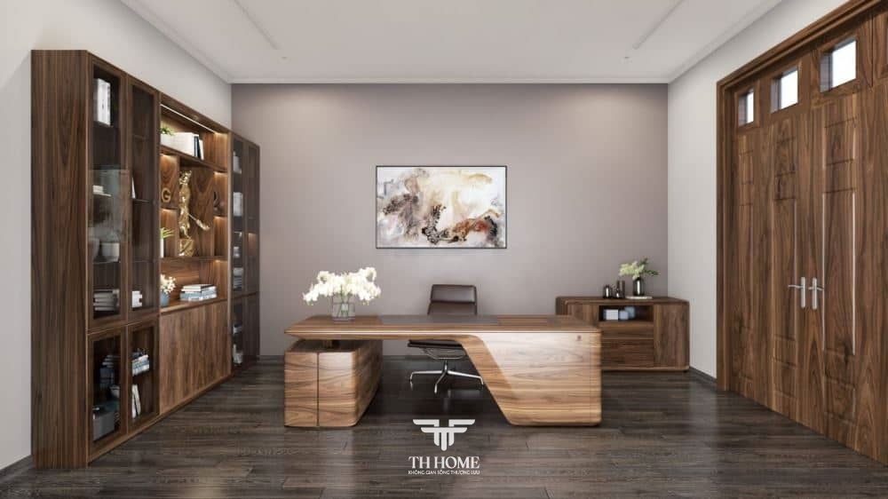 Top mẫu bàn làm việc gỗ óc chó hiện đại, ấn tượng 2024 18 Hệ vân gỗ óc chó độc đáo trên mẫu bàn làm việc