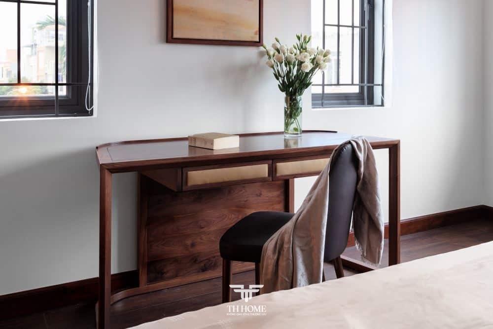 Top mẫu bàn làm việc gỗ óc chó hiện đại, ấn tượng 2024 20 Tinh giản với mẫu làm việc gỗ óc chó cho không gian phòng ngủ