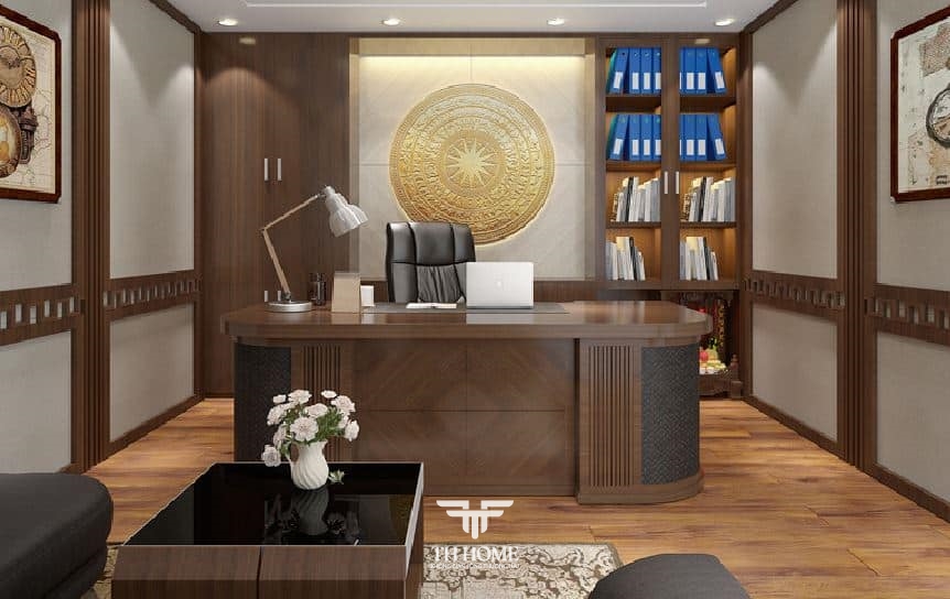 Top mẫu bàn làm việc gỗ óc chó hiện đại, ấn tượng 2024 21 Bàn làm việc kiểu dáng truyền thống, kết hợp hộc tủ thuận tiện