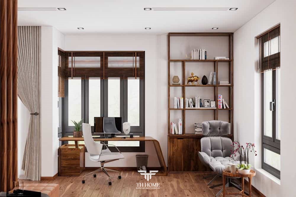 Top mẫu bàn làm việc gỗ óc chó hiện đại, ấn tượng 2024 23 Bàn làm việc nhỏ gọn, đơn giản