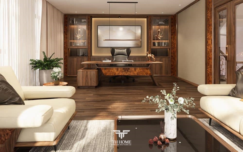 Top mẫu bàn làm việc gỗ óc chó hiện đại, ấn tượng 2024 25 Mẫu bàn làm việc sang trọng, đẳng cấp