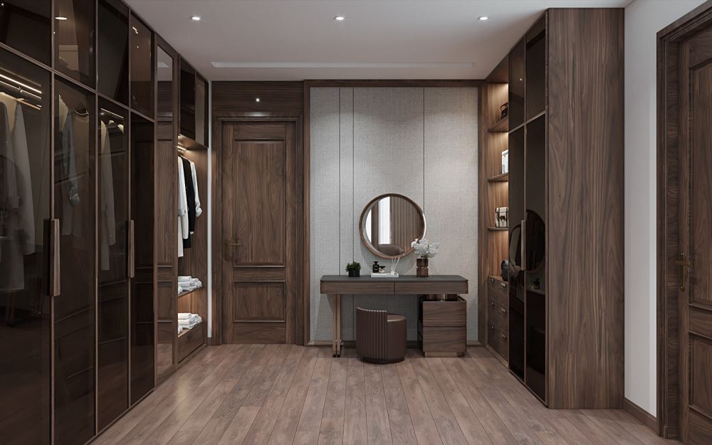 30+ Mẫu bàn trang điểm gỗ óc chó hiện đại cập nhật mới nhất 2024 3 Mẫu bàn trang điểm hiện đại với gam màu nâu xám