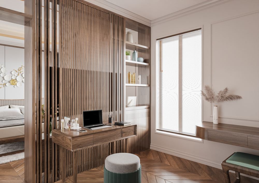 30+ Mẫu bàn trang điểm gỗ óc chó hiện đại cập nhật mới nhất 2024 14 Mẫu bàn phấn gỗ óc chó hiện đại, màu nâu cà phê tự nhiên