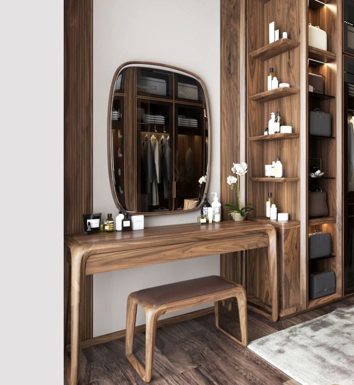 30+ Mẫu bàn trang điểm gỗ óc chó hiện đại cập nhật mới nhất 2024 27 Nhẹ nhàng với bàn phấn gỗ óc chó