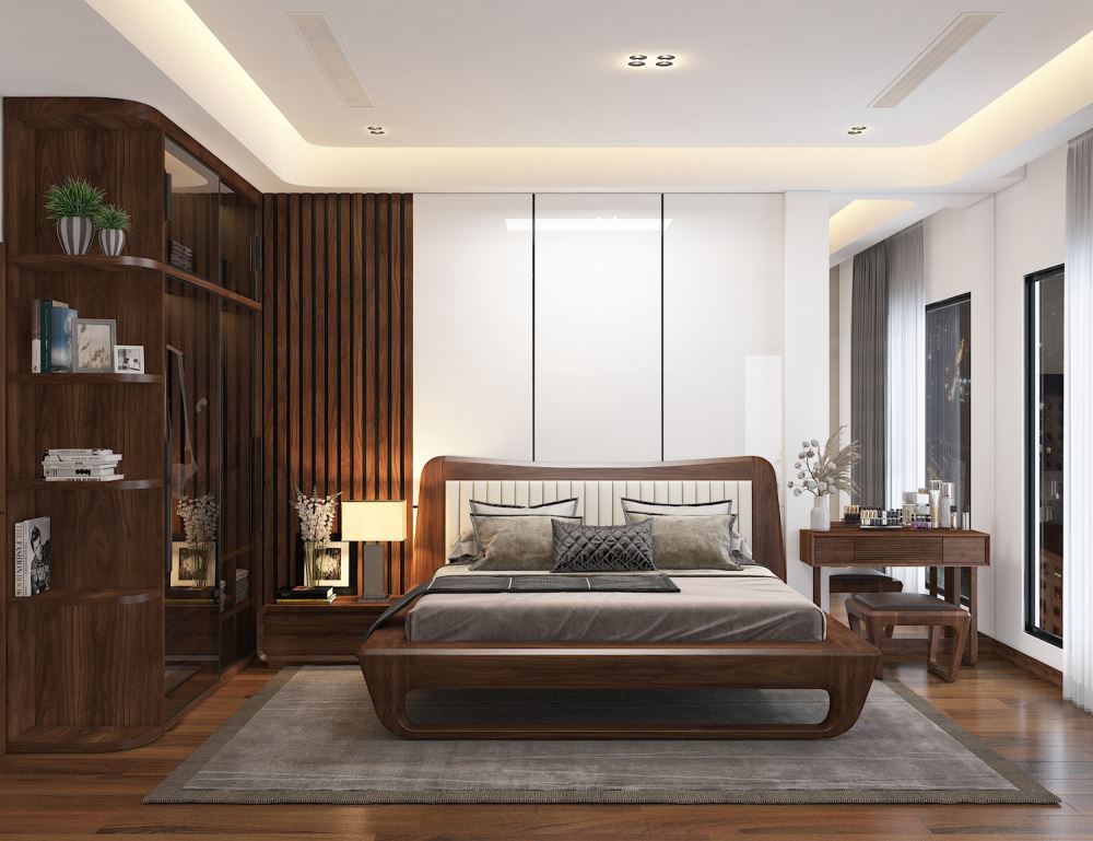 30+ Mẫu bàn trang điểm gỗ óc chó hiện đại cập nhật mới nhất 2024 8 Mẫu bàn trang điểm nhỏ gọn bên cạnh giường ngủ