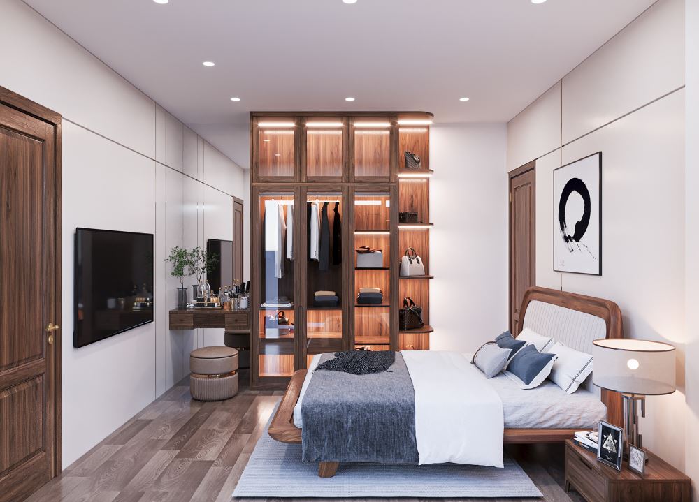 30+ Mẫu bàn trang điểm gỗ óc chó hiện đại cập nhật mới nhất 2024 11 Bàn phấn gỗ óc chó nhỏ gọn, tối ưu không gian