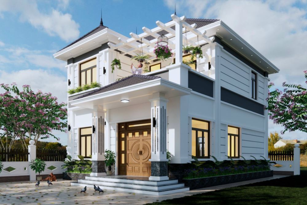 Mẫu biệt thự 2 tầng mái Thái hiện đại, đầy đủ công năng