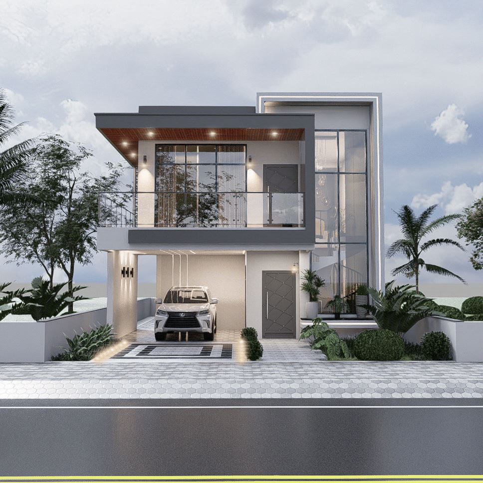 Mẫu nhà biệt thự 2 tầng mặt tiền 7m thiết kế hiện đại, sang trọng