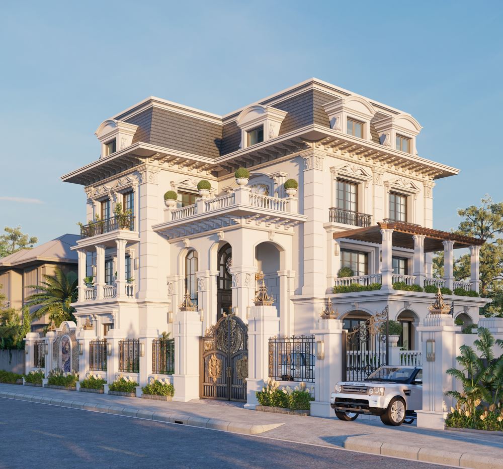 30+ Mẫu biệt thự tân cổ điển đẹp, sang trọng xu hướng 2025 16 Hệ thống thức cột, mái vòm tô điểm thêm nét đẹp vượt thời gian của căn biệt thự