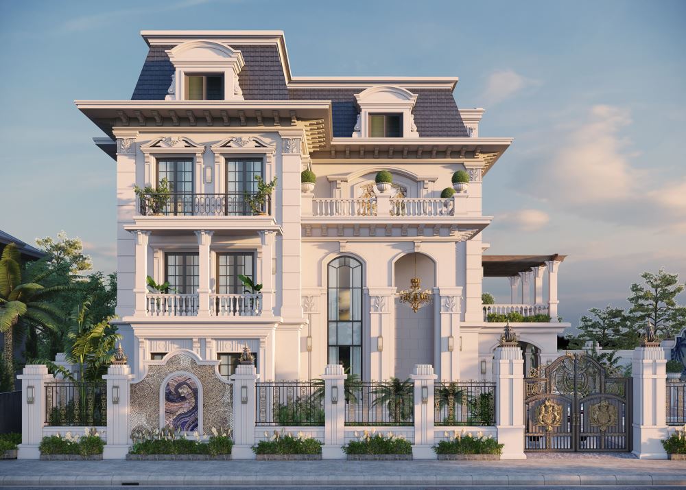 30+ Mẫu biệt thự tân cổ điển đẹp, sang trọng xu hướng 2025 2 Phong cách tân cổ điển là sự hòa quyện giữa nét cổ điển và hiện đại