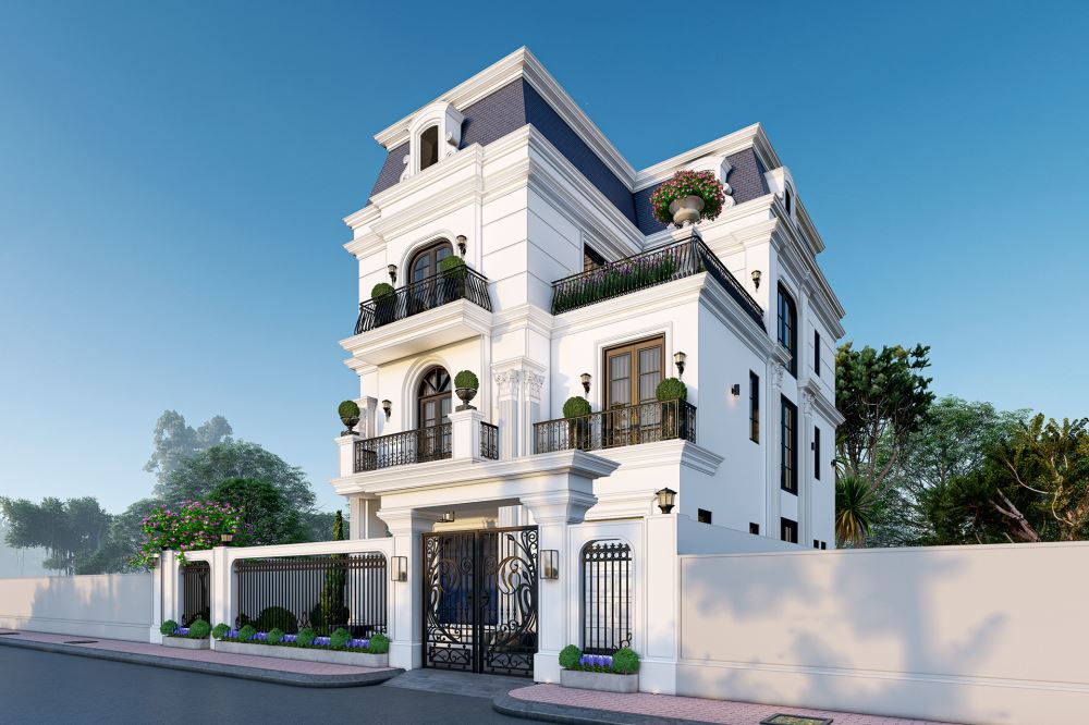 30+ Mẫu biệt thự tân cổ điển đẹp, sang trọng xu hướng 2025 25 Các chi tiết đặc trưng như thức cột, phào chỉ,... làm nổi bật phong cách tân cổ điển