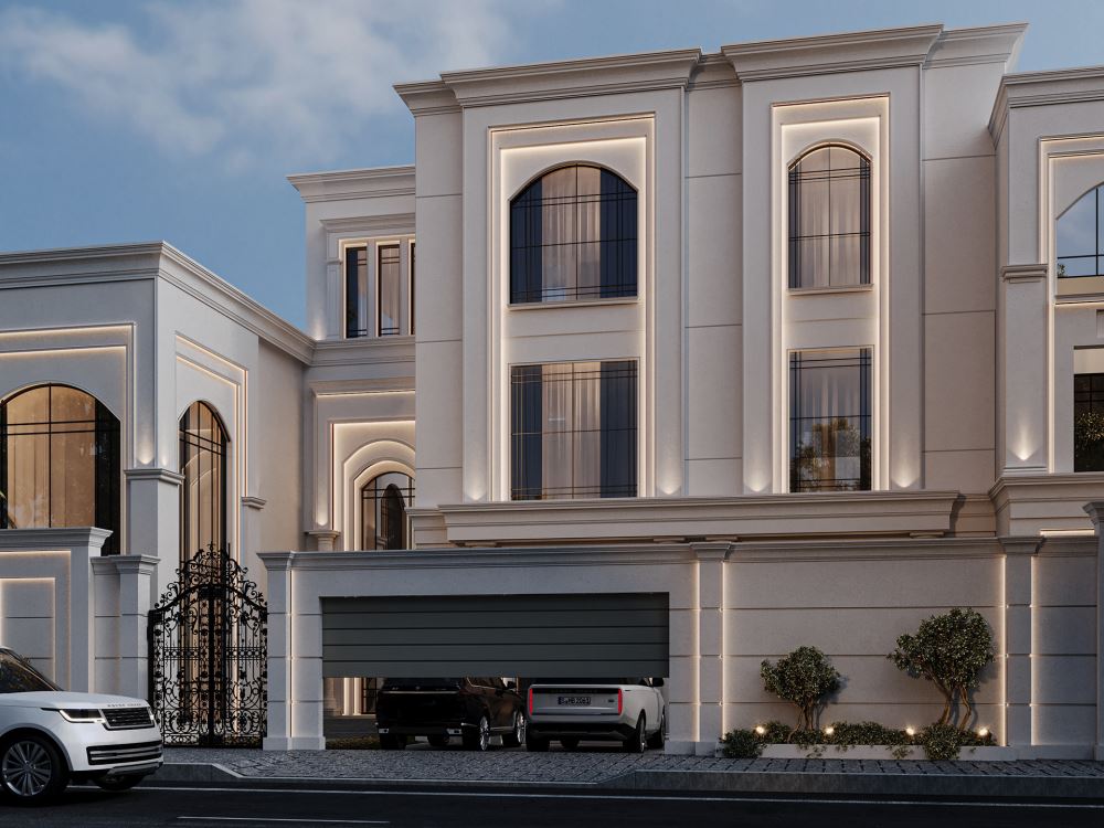 30+ Mẫu biệt thự tân cổ điển đẹp, sang trọng xu hướng 2025 21 Hình khối được ứng dụng khéo léo vào trong thiết kế tân cổ điển châu Âu mang đến vẻ đẹp thời thượng