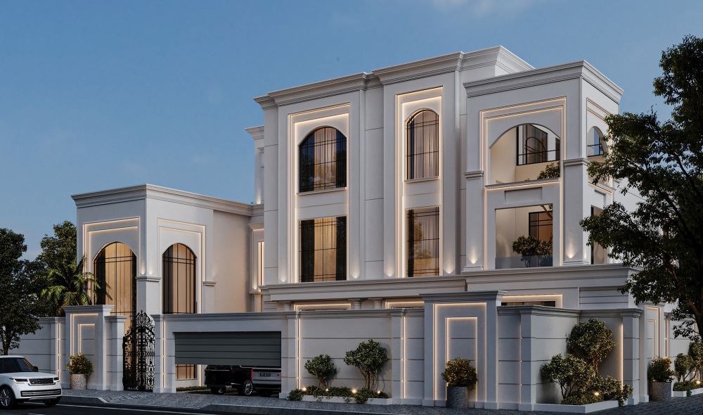 30+ Mẫu biệt thự tân cổ điển đẹp, sang trọng xu hướng 2025 22 Hệ thống mái vòm mềm mại giúp cân bằng lại nét đẹp lãng mạn của căn biệt thự