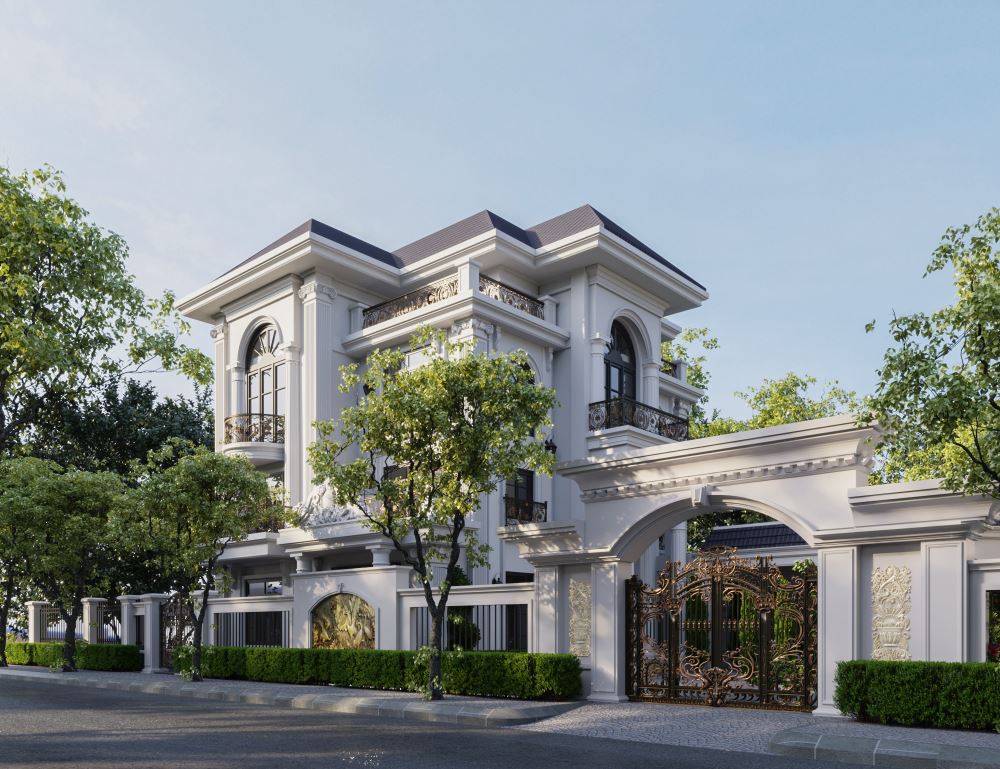 30+ Mẫu biệt thự tân cổ điển đẹp, sang trọng xu hướng 2025 12 Thiết kế mái Thái hài hòa với kiến trúc tân cổ điển