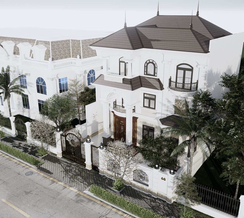 30+ Mẫu biệt thự tân cổ điển đẹp, sang trọng xu hướng 2025 9 Mái Nhật khá được ưa chuộng tại Việt Nam và có thể thiết kế phù hợp với phong cách tân cổ điển